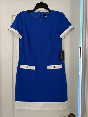 Tommy Hilfiger Cobalt Blue Short Sleeve Mini Dress with White Trim